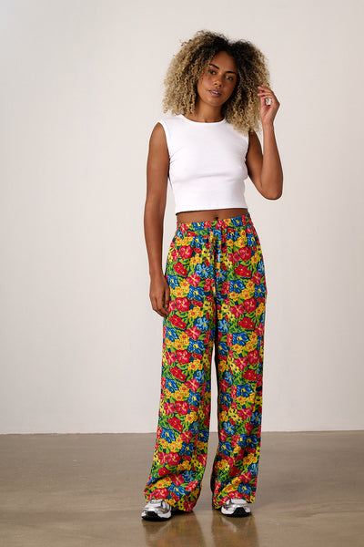 Norris - Wide Leg Cotton & Viscose Trousers in 80s Scribbled