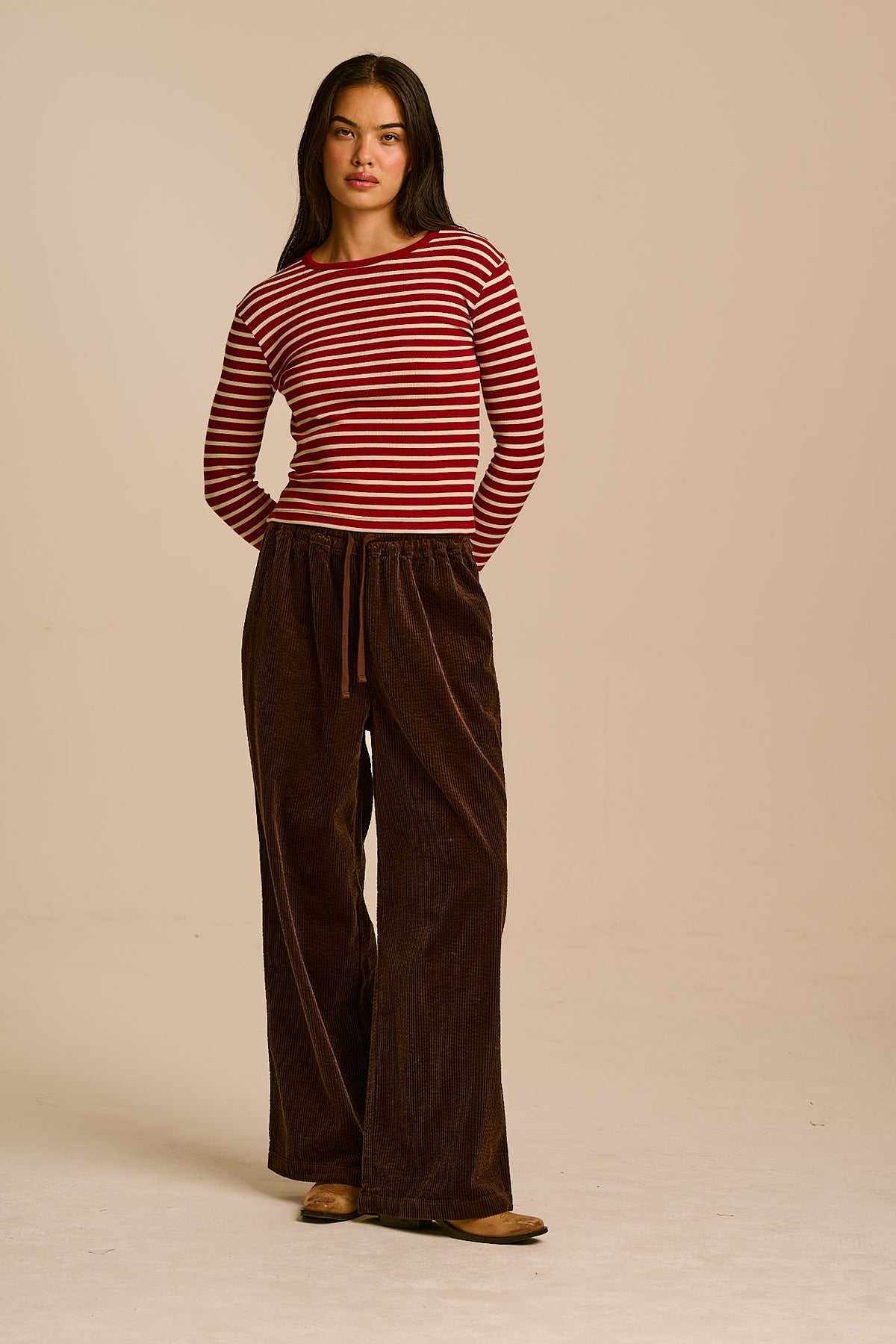 Norris - Wide Leg Corduroy Trousers in Chocolate