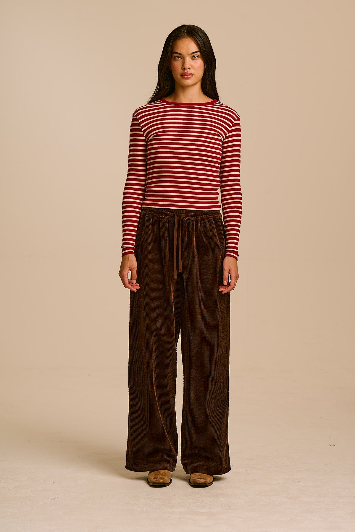 Norris - Wide Leg Corduroy Trousers in Chocolate
