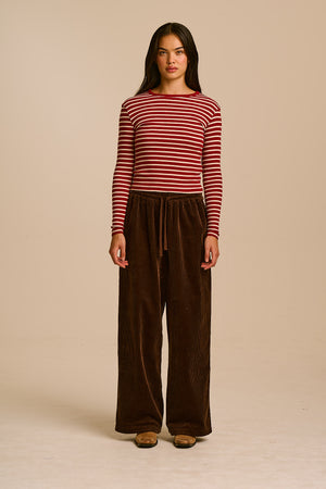 Norris Wide Leg Trousers - Organic Cotton Corduroy in Chocolate