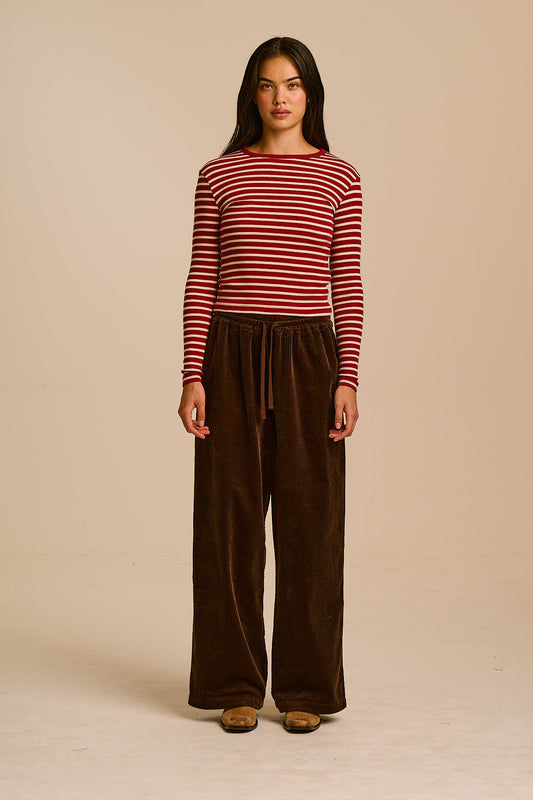 Norris - Wide Leg Corduroy Trousers in Chocolate