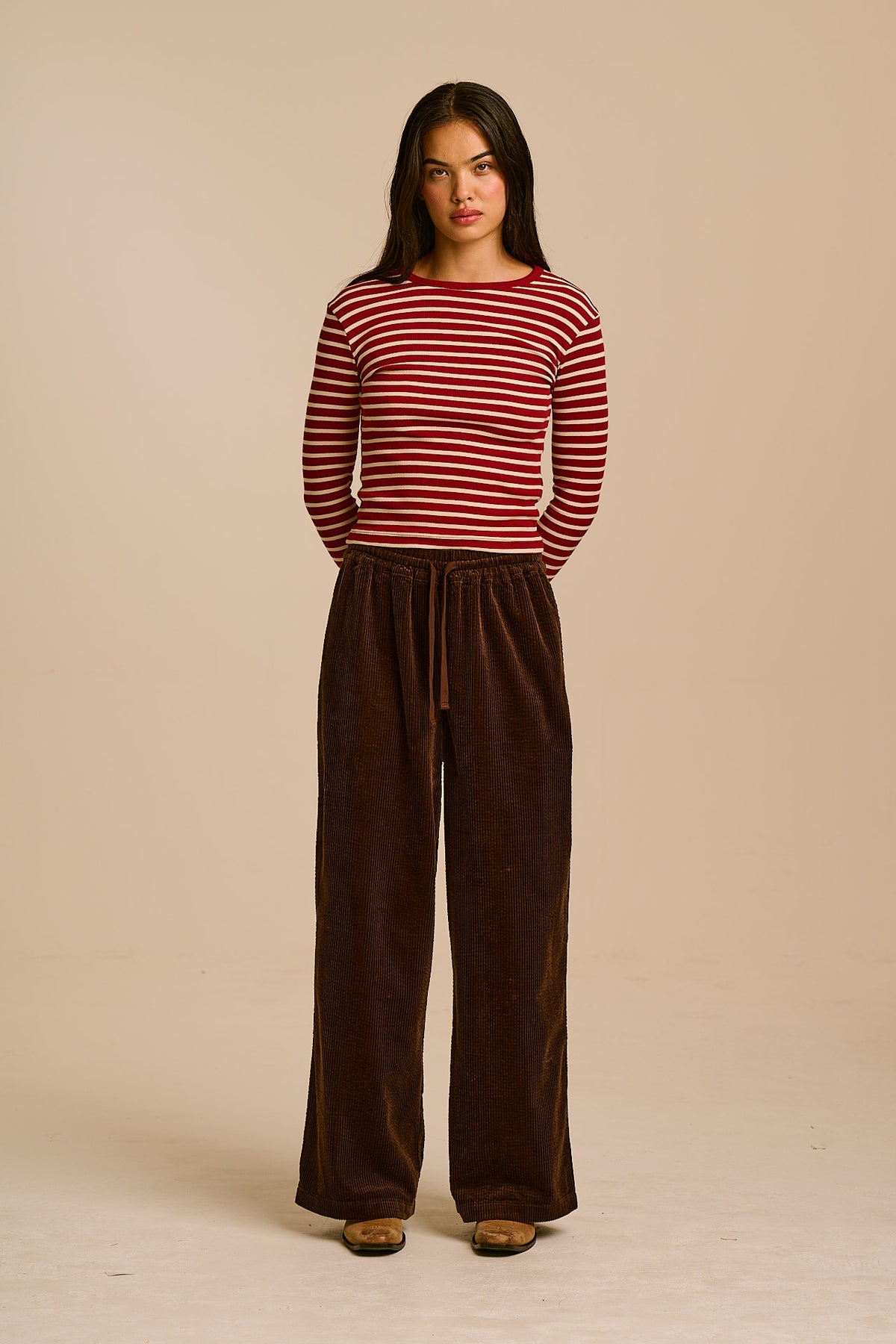 Norris - Wide Leg Corduroy Trousers in Chocolate