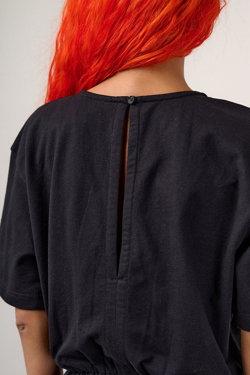 Nova - Barrel Leg Cotton Jersey Jumpsuit in Black