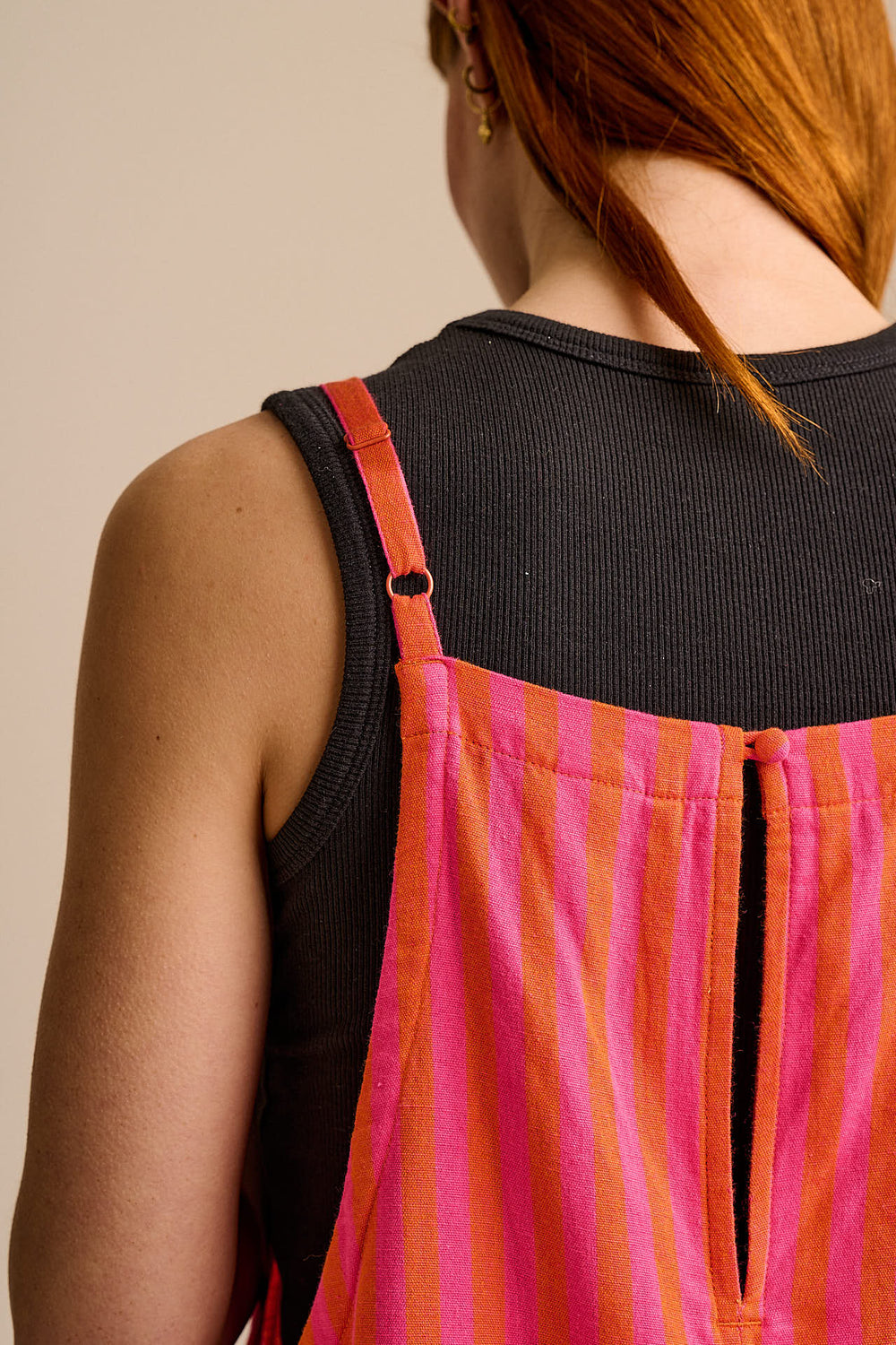 Oaxaca - Cotton Barrel Dungarees in Pink & Orange Stripe