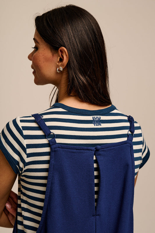 Oaxaca - Cotton Jersey Barrel Leg Dungarees in Navy