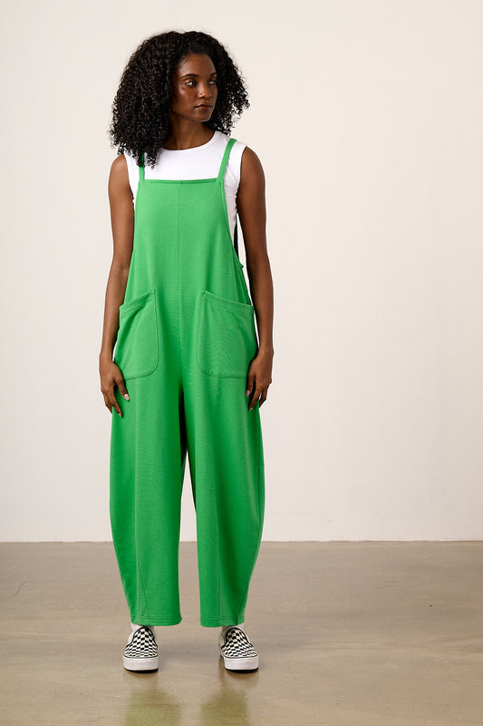 Oaxaca - Cotton Jersey Barrel Dungarees in Kelly Green