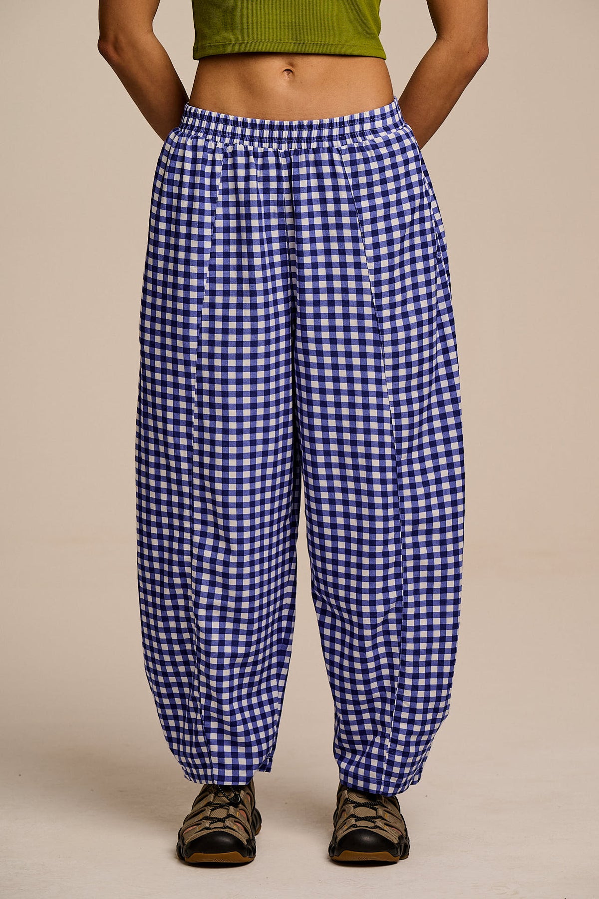 Obregon Cotton & Viscose Barrel Leg Trousers Gingham Check