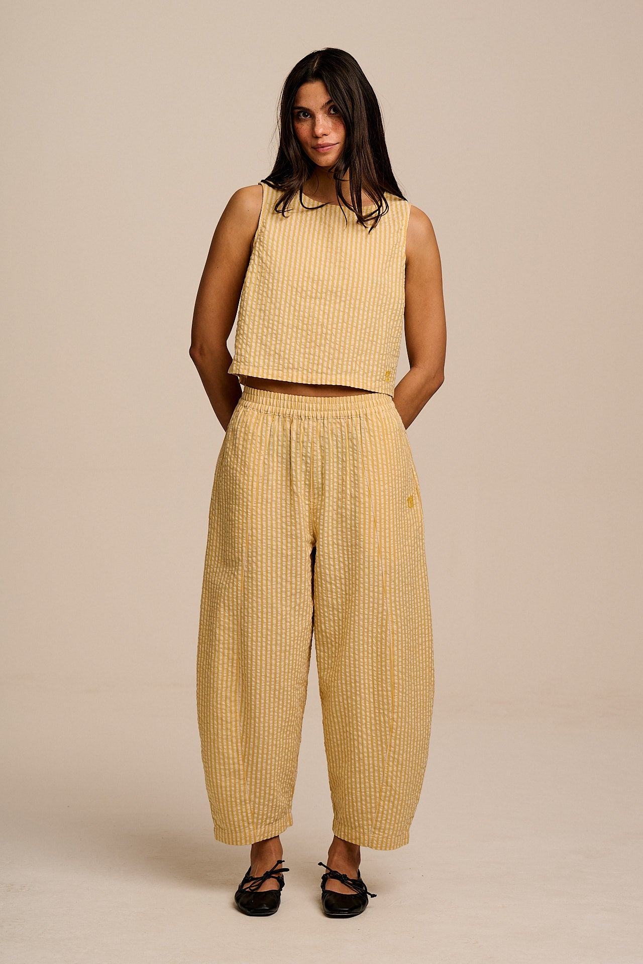 Obregon - Barrel Leg Cotton Trousers in Yellow Stripe