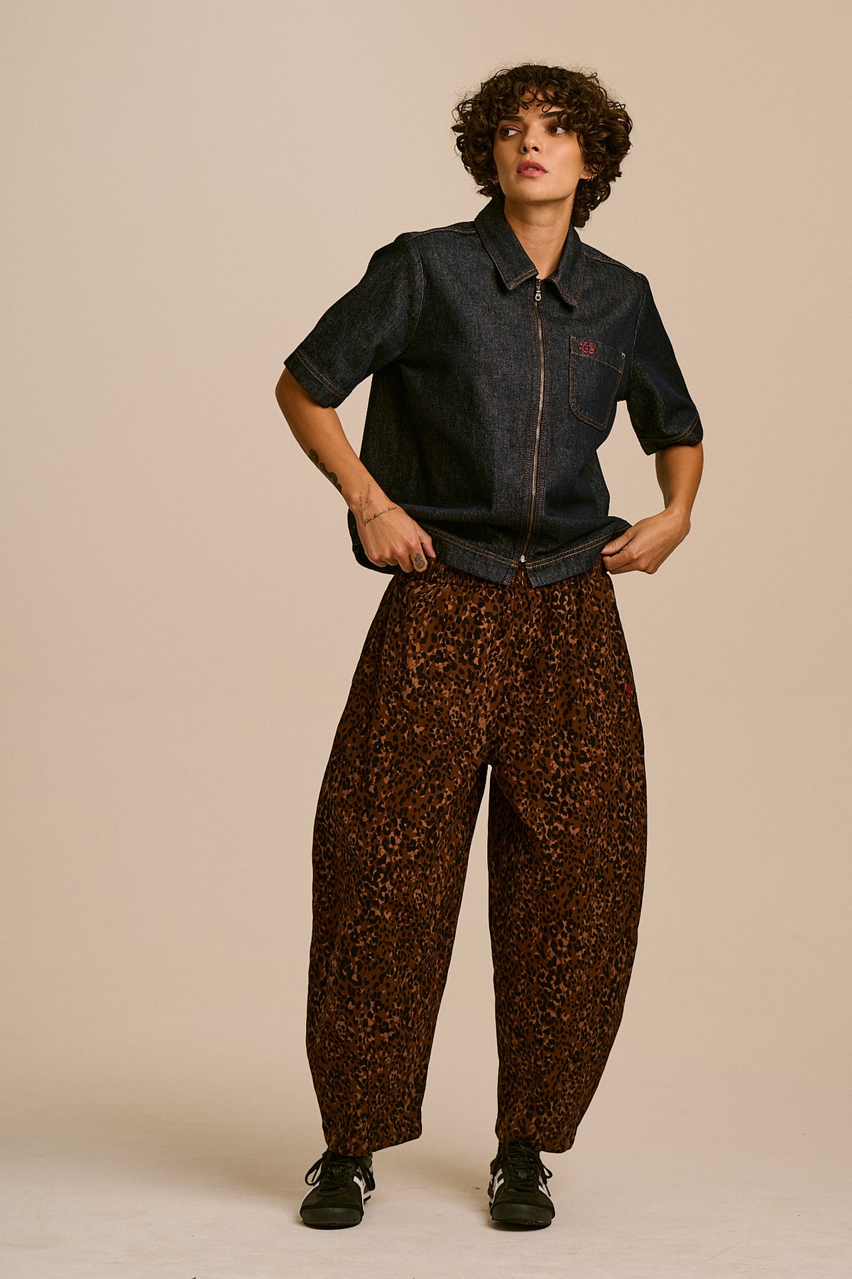 Obregon - Cotton Barrel Leg Trousers in Animal Print