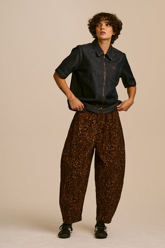 Obregon - Cotton Barrel Leg Trousers in Animal Print