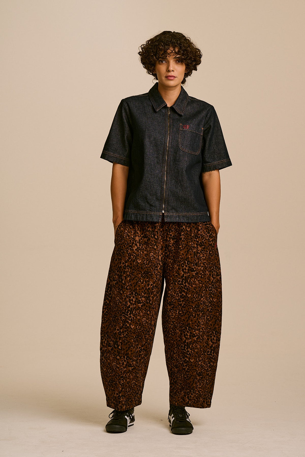 Obregon - Cotton Barrel Leg Trousers in Animal Print