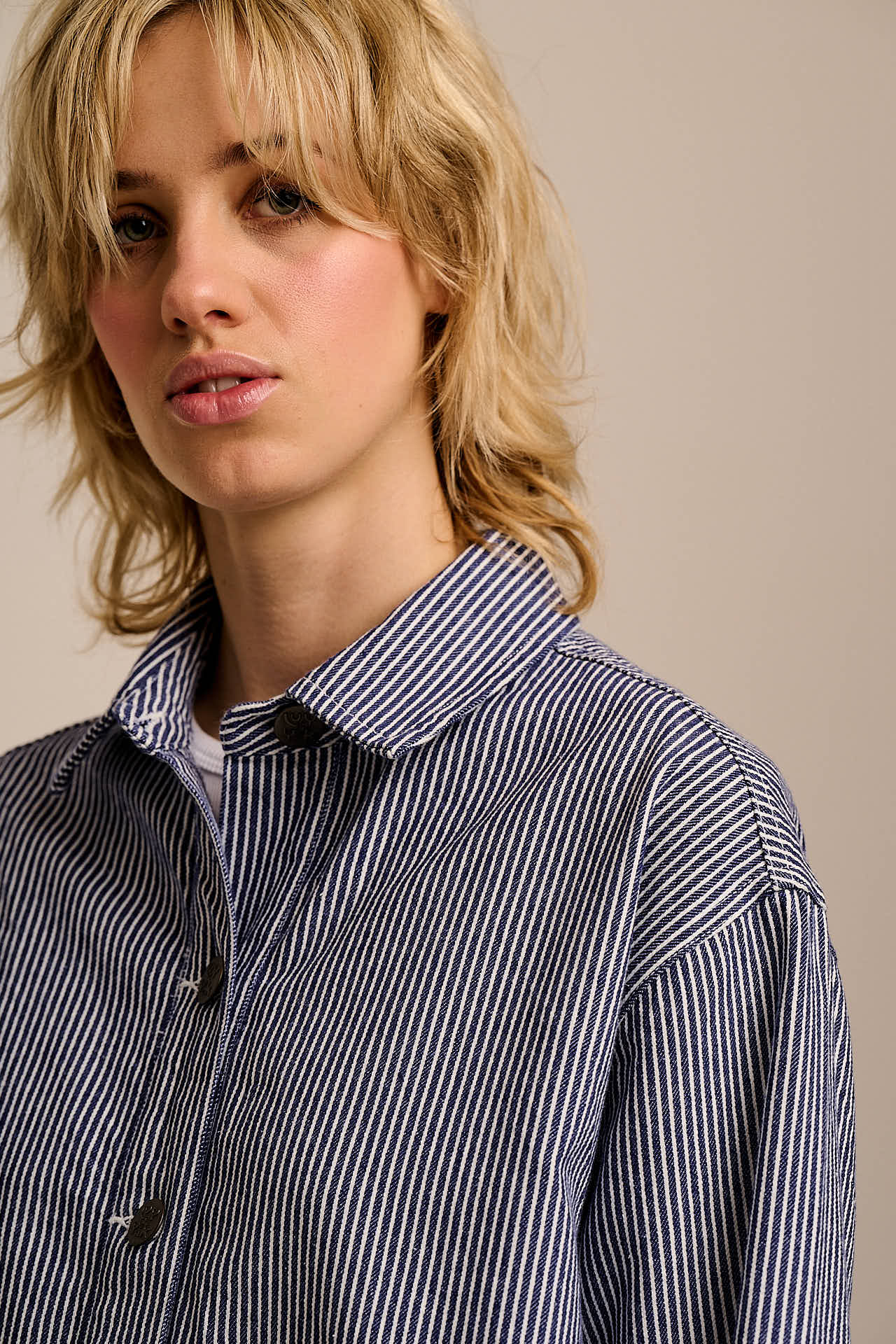 Olly - Cotton Jacket in Navy Stripe