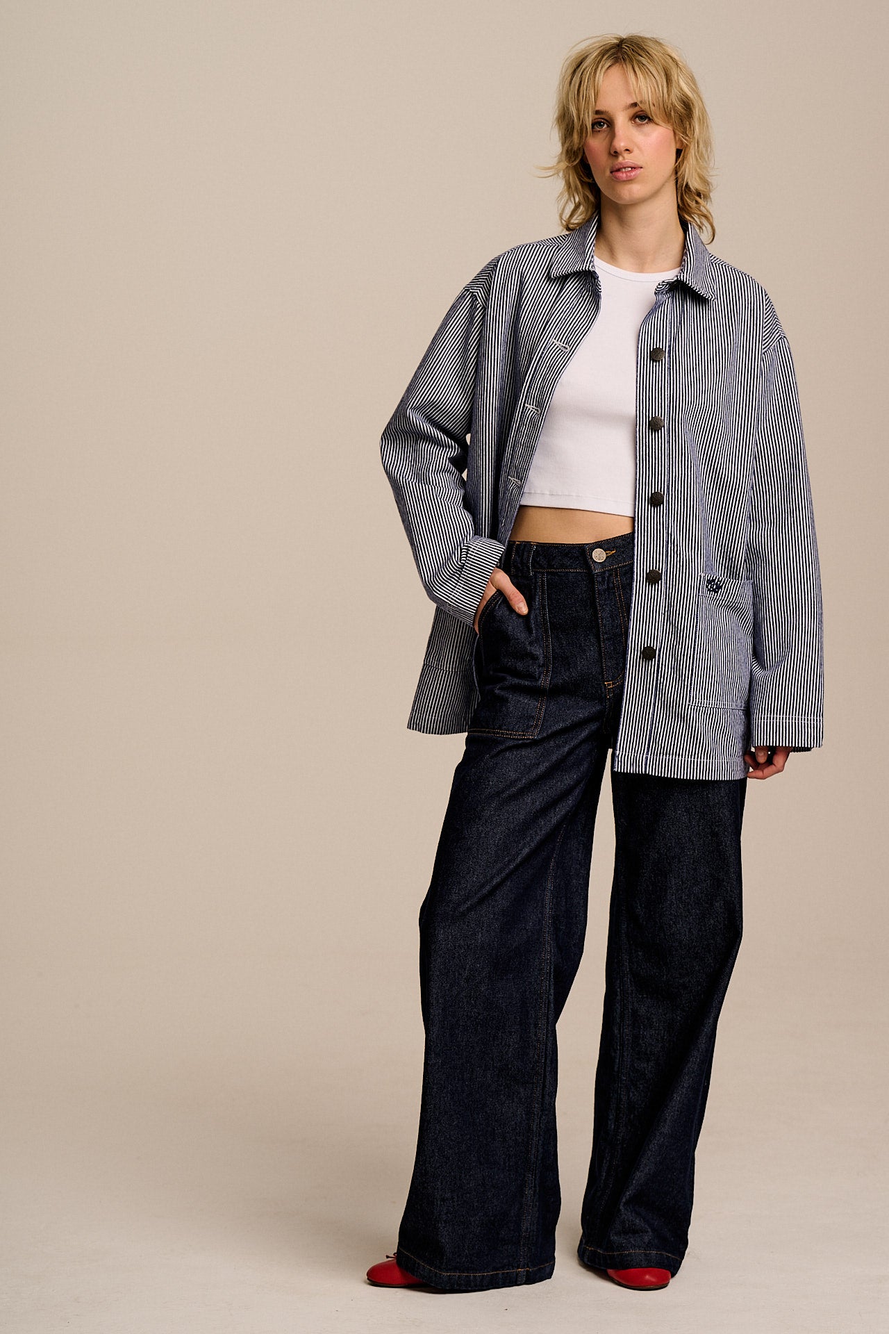 Olly - Cotton Jacket in Navy Stripe