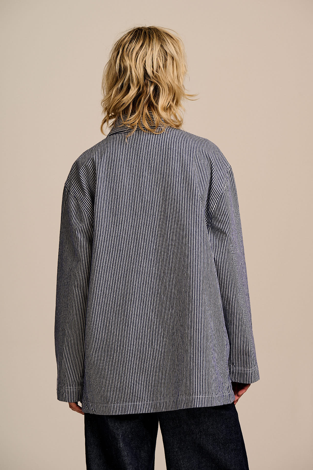 Olly - Cotton Jacket in Navy Stripe