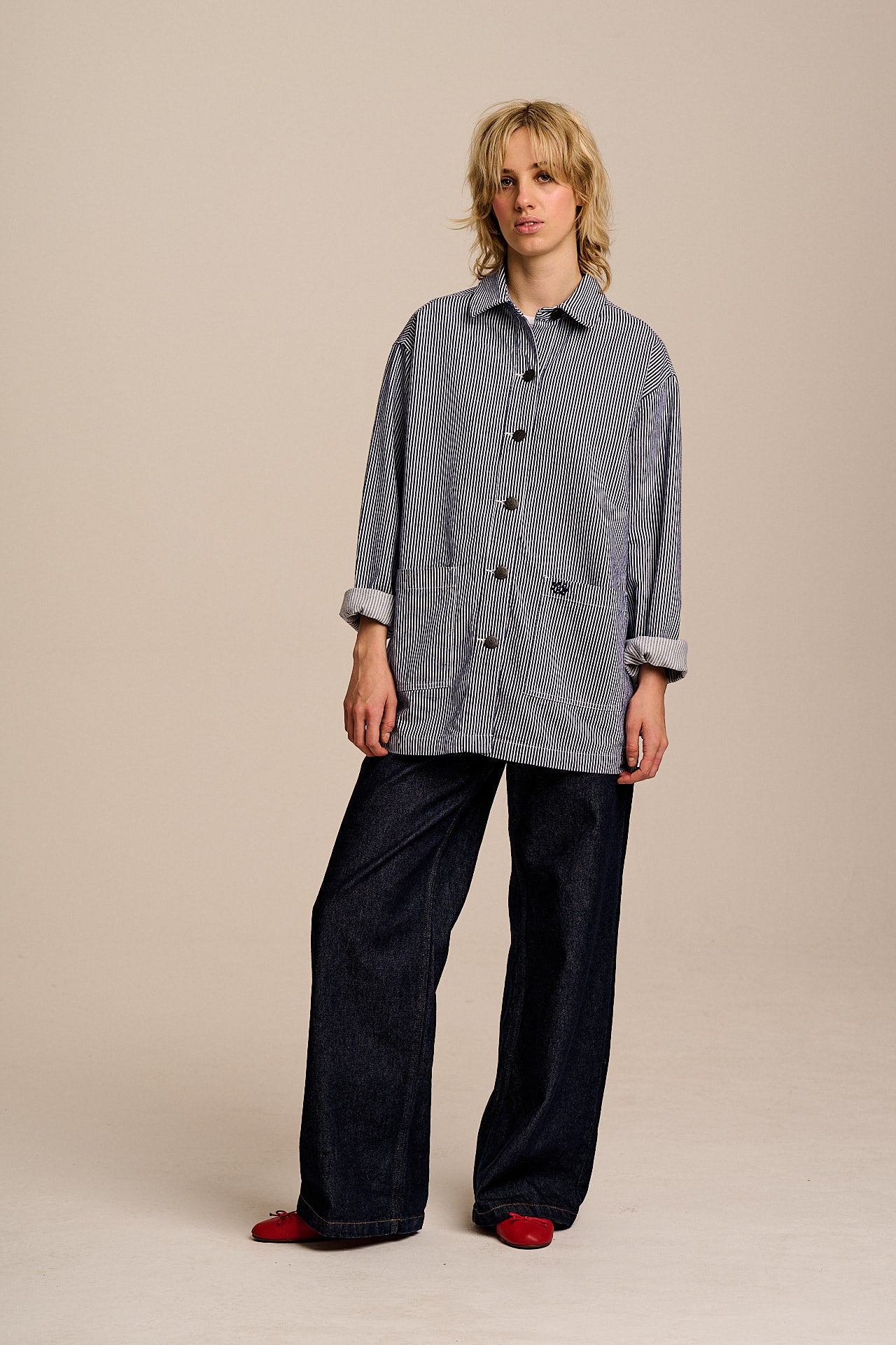 Olly - Cotton Jacket in Navy Stripe