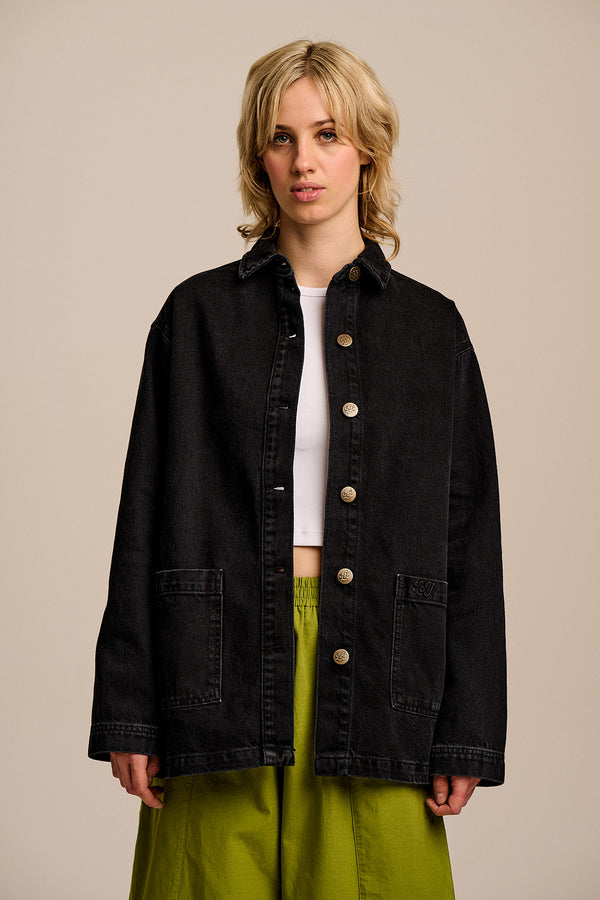 Olly - Denim Jacket in Washed Black