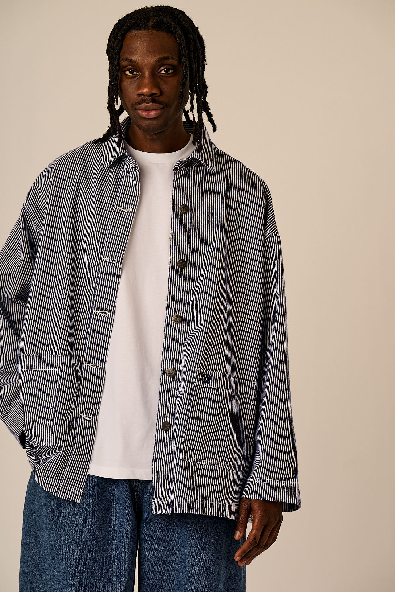 Olly - Cotton Jacket in Navy Stripe