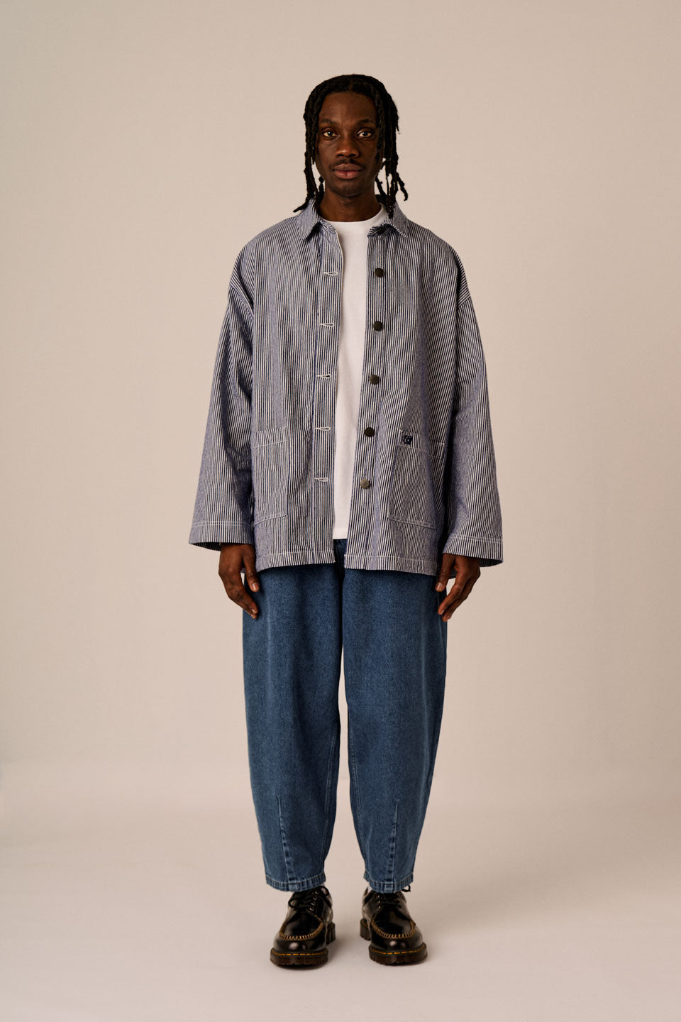 Olly - Cotton Jacket in Navy Stripe