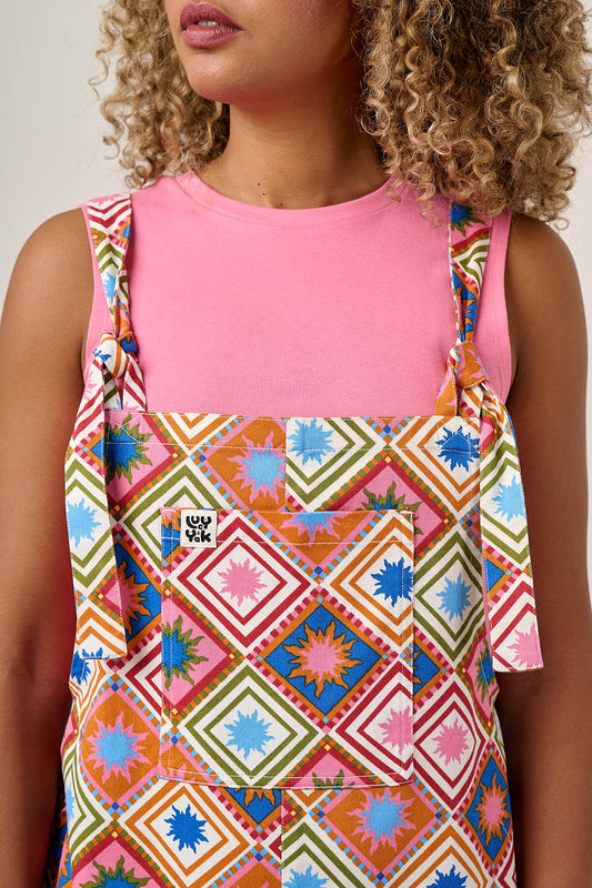 Original - Cotton Dungarees in Pink Celestial Tile Print