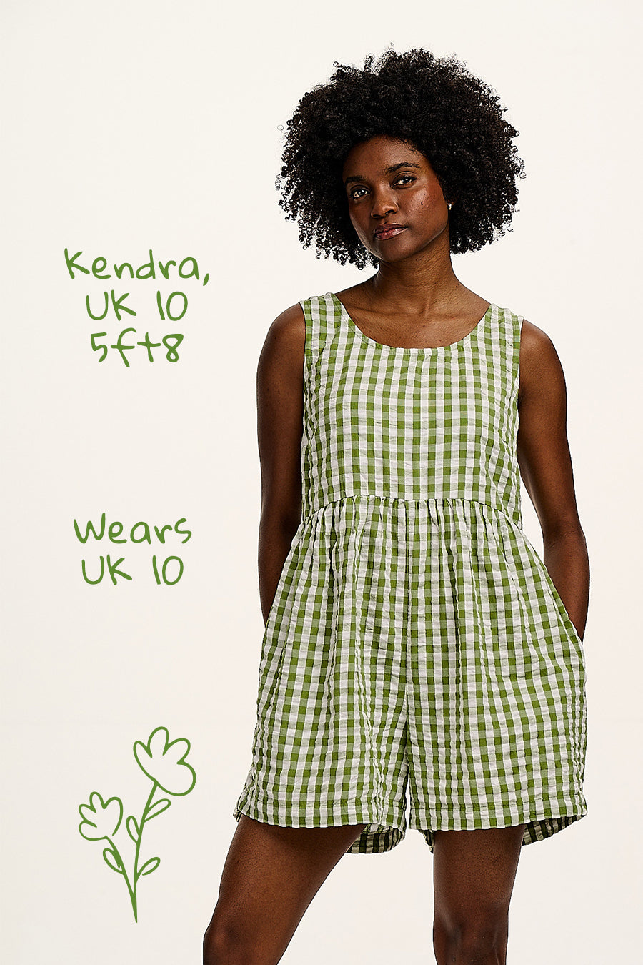 Alisa - Cotton Playsuit in Green & White Gingham