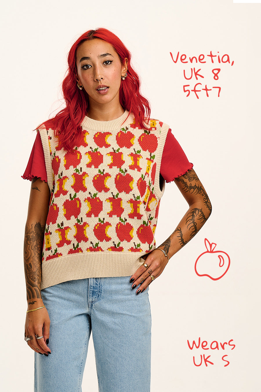 Saffle - Knitted Sweater Vest in Red Apples