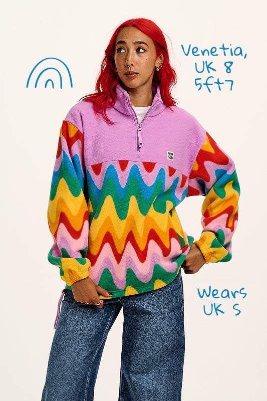 Stevie - Polar Fleece in Wavy Rainbow Print
