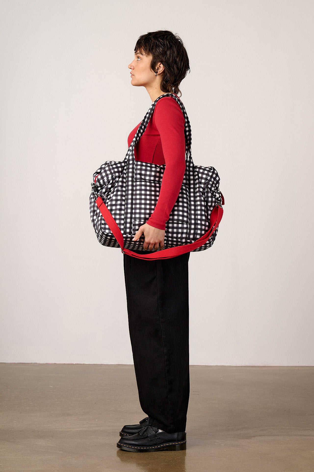 Polina - Weekend Bag Recycled Polyester in Black & White Gingham