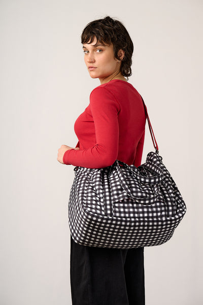 Polina Weekend Bag - Recycled Polyester in Black & White Gingham Polina Weekend Bag - Recycled Polyester in Black & White Gingham