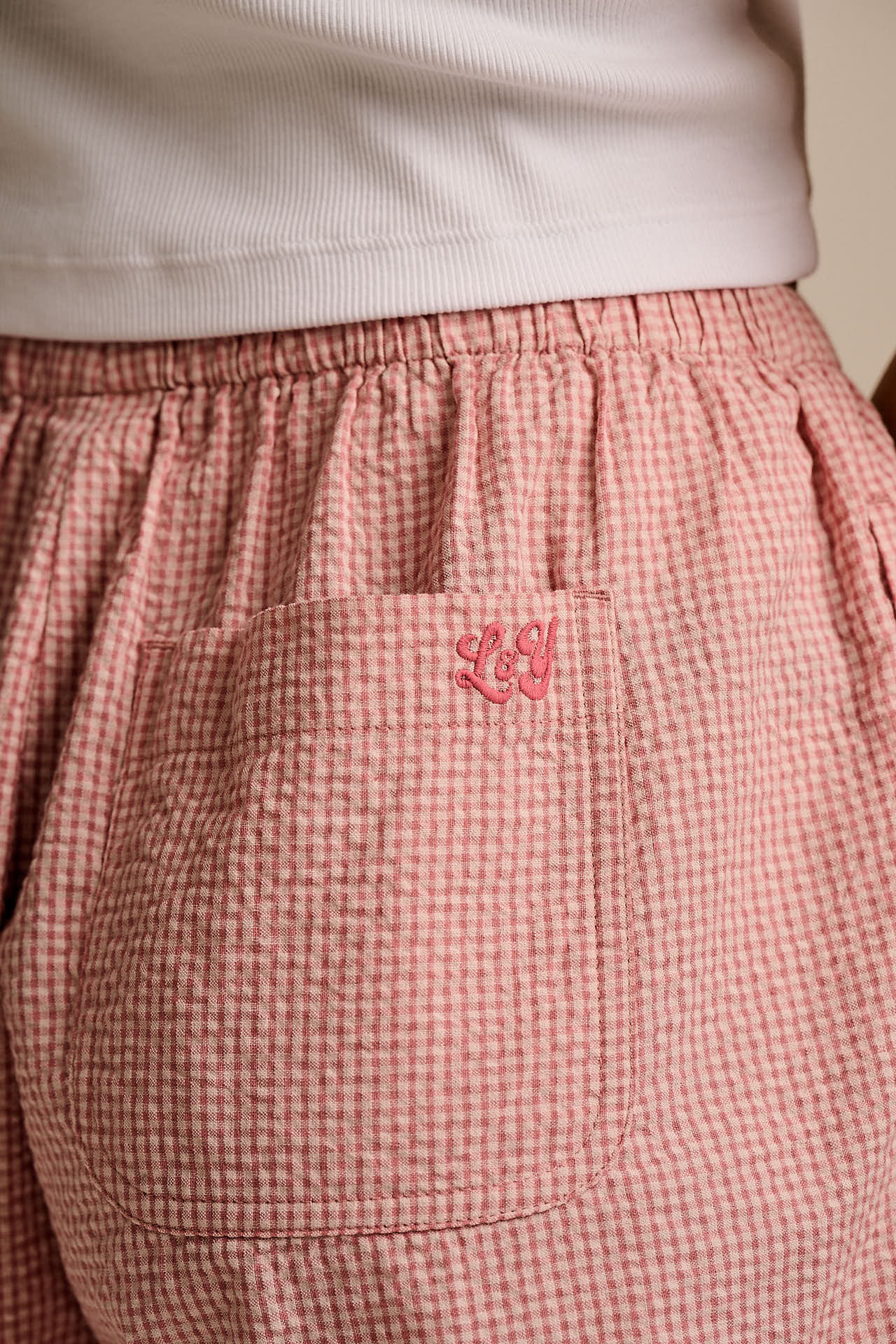 Popan - Cotton Shorts in Pink Mini Gingham
