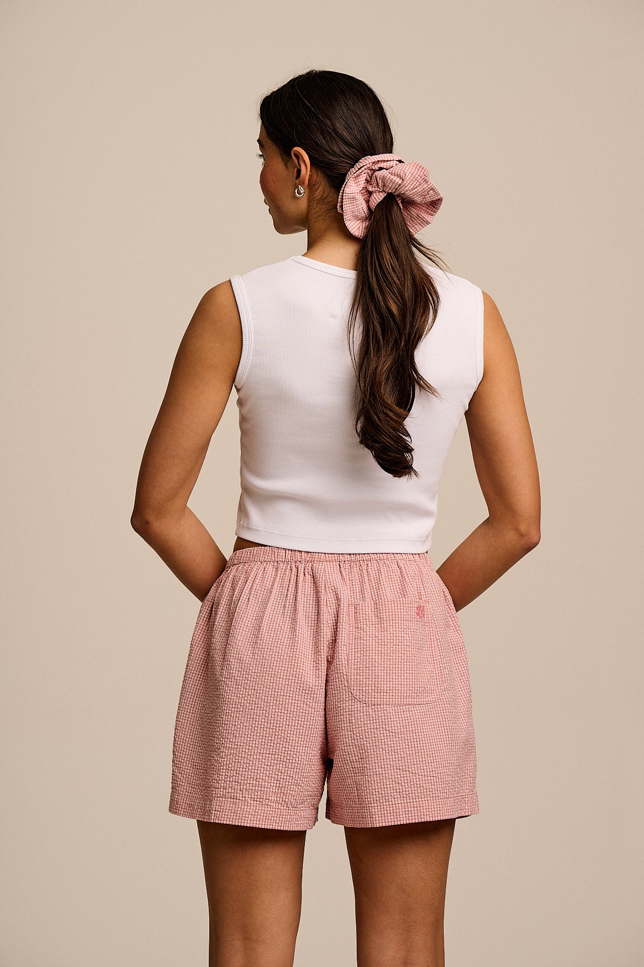 Popan - Cotton Shorts in Pink Mini Gingham