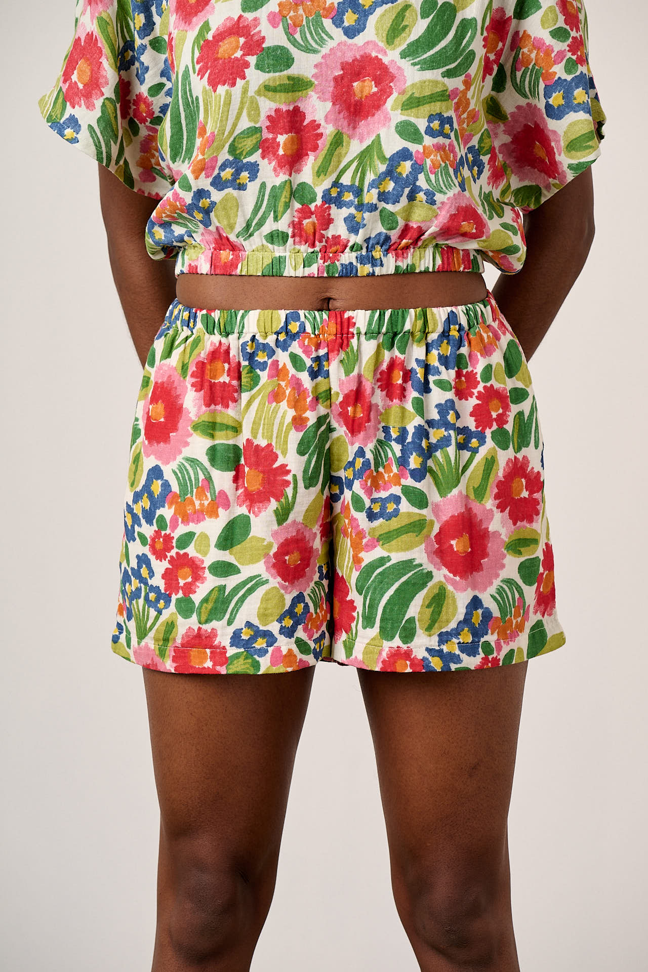 Popan - Cotton Shorts in Ivory Marie Print