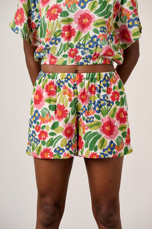 Popan - Cotton Shorts in Ivory Marie Print