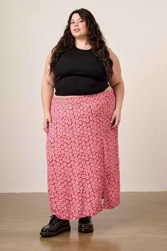 Poppy - Elasticised Waist Skirt in Coastal Flower