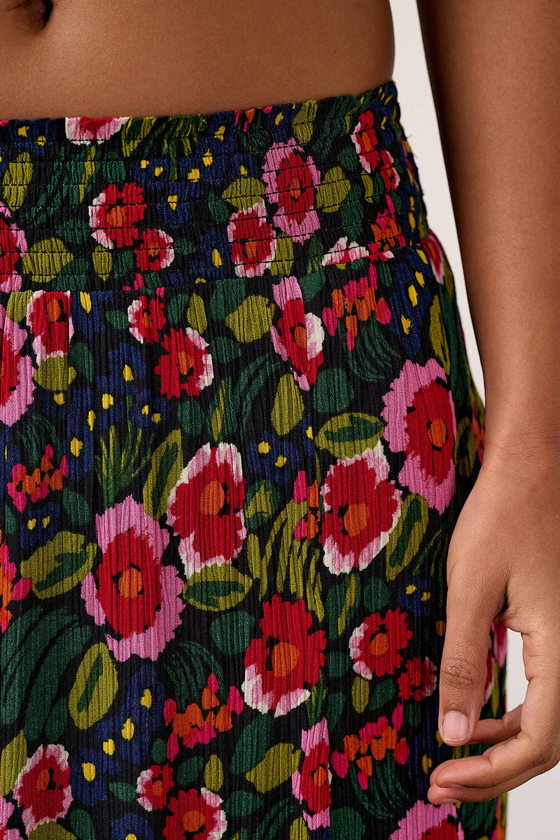 Poppy - Elasticised Waist Skirt in Black Marie Print