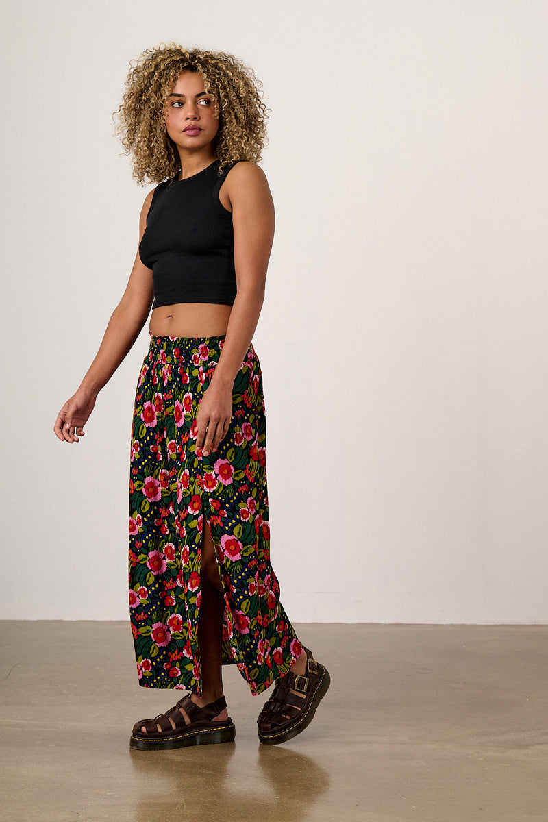 Poppy - Elasticised Waist Skirt in Black Marie Print