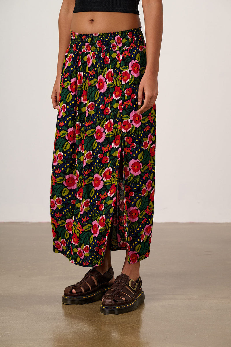 Poppy - Elasticised Waist Skirt in Black Marie Print