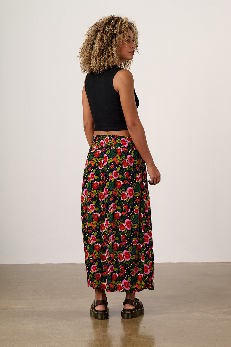 Poppy - Elasticised Waist Skirt in Black Marie Print