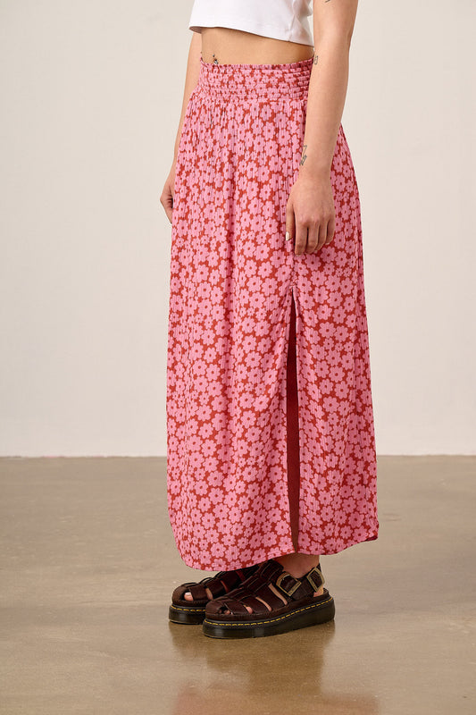 Poppy - Elasticised Waist Skirt in Coastal Flower