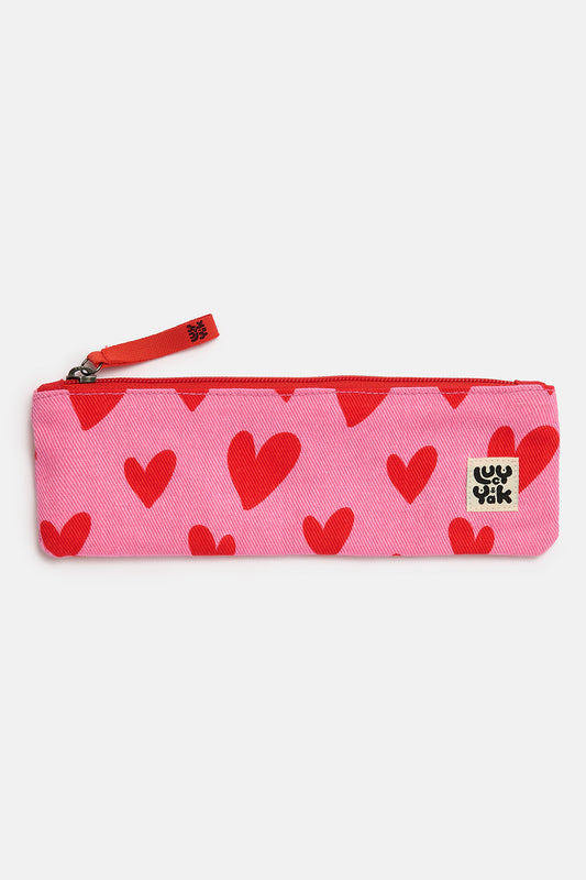 Pierra - Pencil Case Pouch in Pink Heart Cupid Print