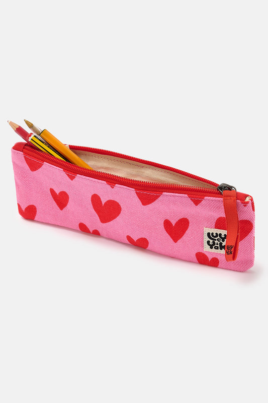 Pierra - Pencil Case Pouch in Pink Heart Cupid Print