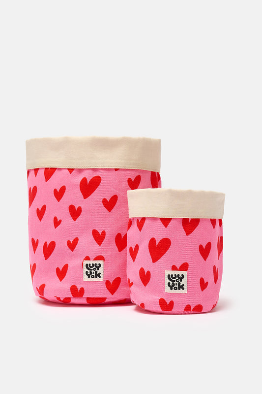 Runa - Plant Pot Covers in Pink Heart Cupid Print (2 Pack)