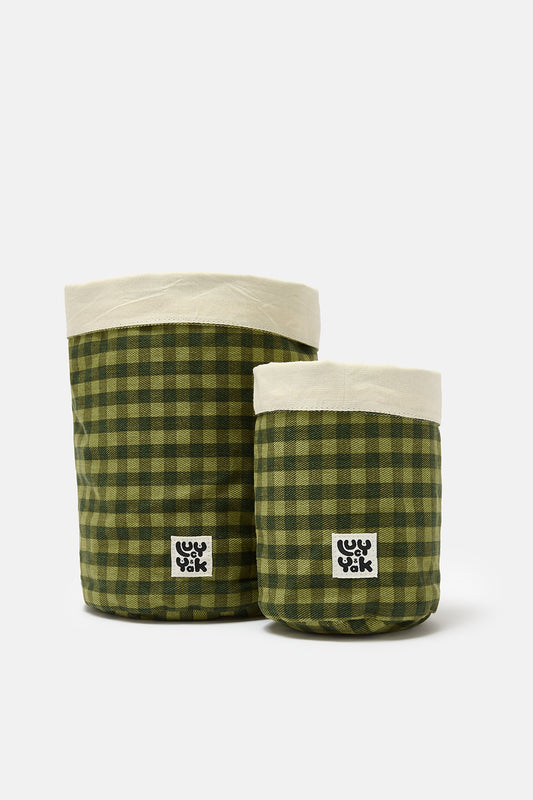 Runa - Plant Pot Covers in Cotton Green Emin Gingham Print (2 Pack)