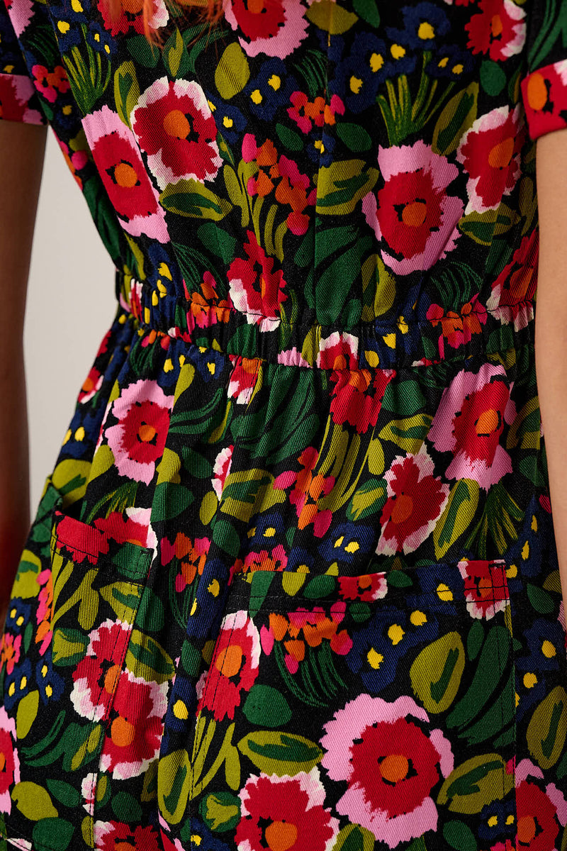 Ragan - Cotton Jumpsuit in Black Marie Print