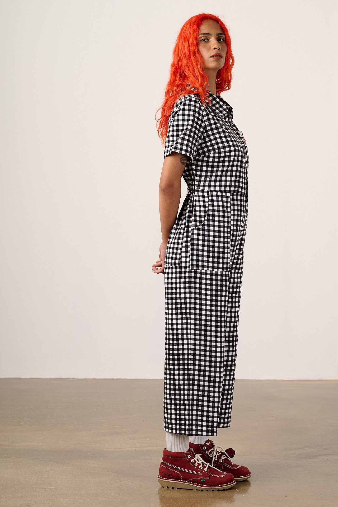 Ragan - Cotton Jumpsuit in Black & White Gingham Fish Embroidery