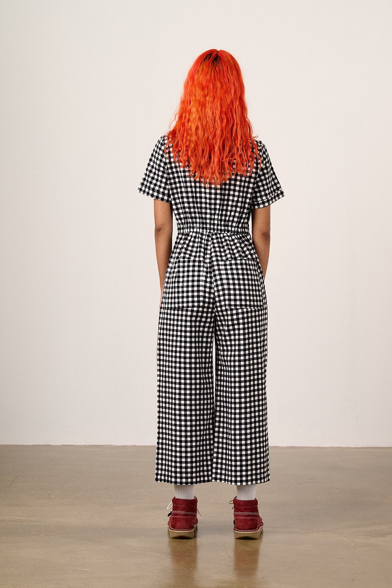 Ragan - Cotton Jumpsuit in Black & White Gingham Fish Embroidery