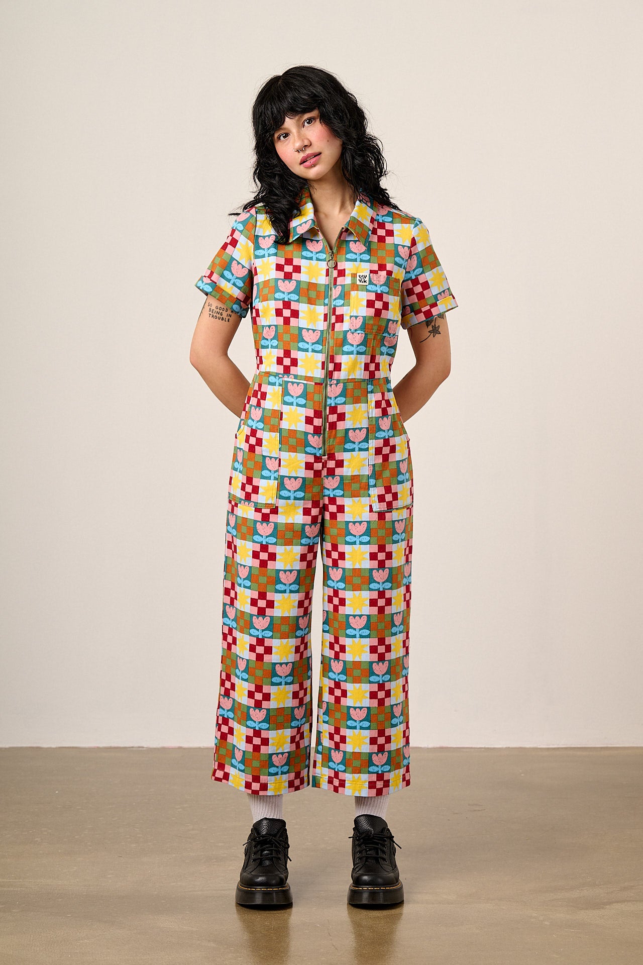 Ragan Cropped Leg Jumpsuit - Organic Cotton Twill in Cosmic Folk