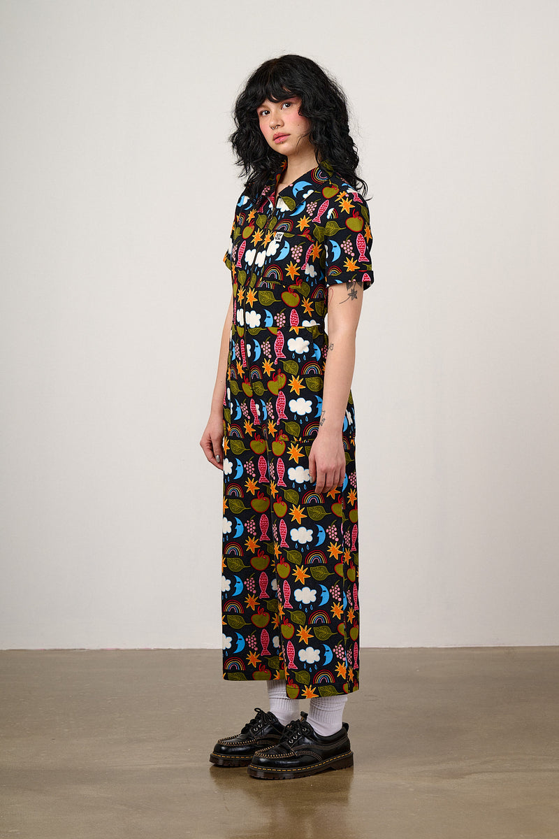 Ragan - Cotton Jumpsuit in Naive Shapes Print