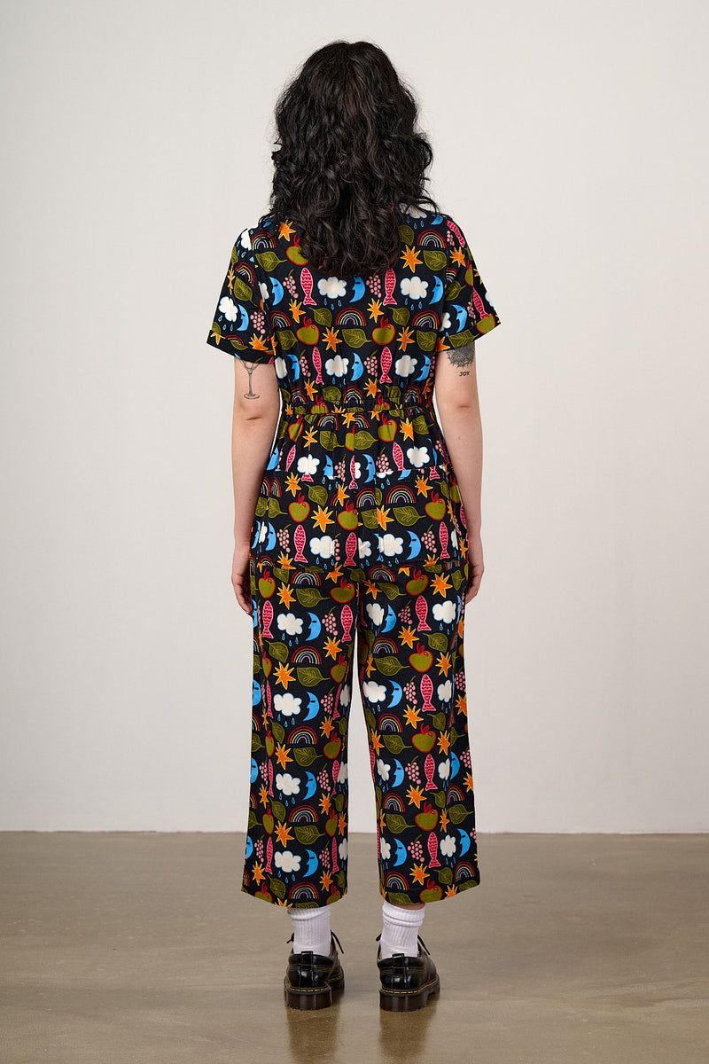 Ragan - Cotton Jumpsuit in Naive Shapes Print