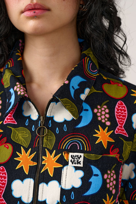 Ragan - Cotton Jumpsuit in Naive Shapes Print