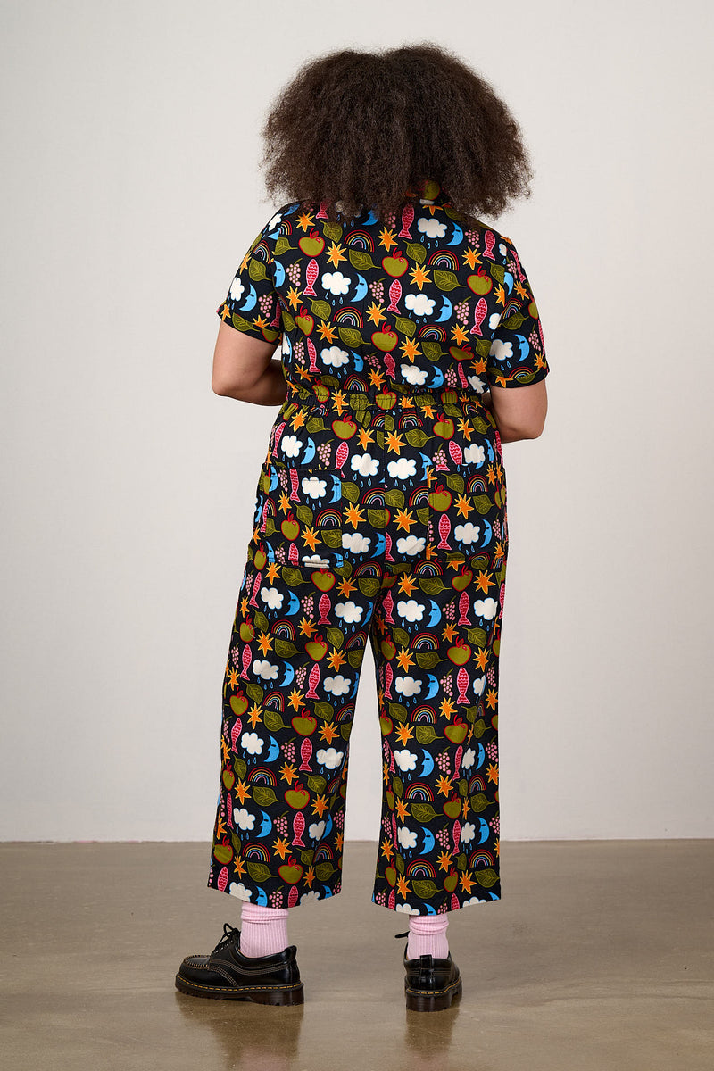 Ragan - Cotton Jumpsuit in Naive Shapes Print